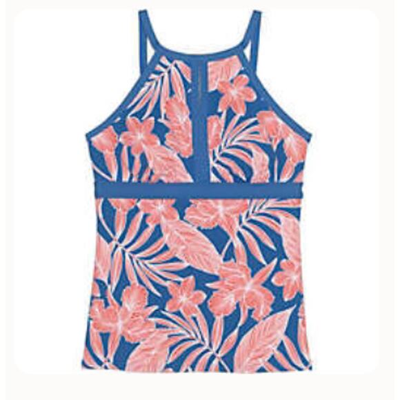 LANDS' END Tummy Control Keyhole Neck Tankini Swimsuit in Tropic Blue - 10DDD - Picture 2 of 9